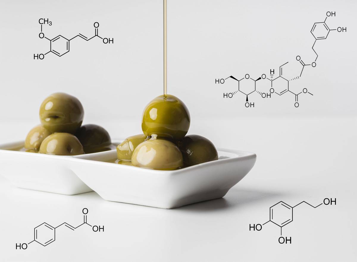 Green Olives in white bowls