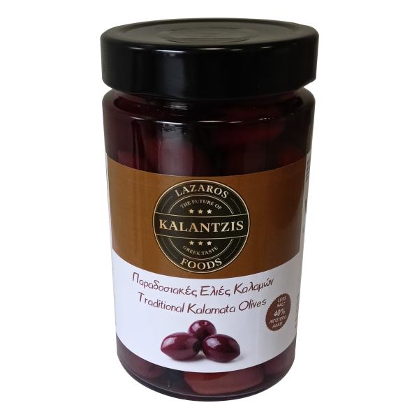 Lazaros Kalantzis Foods - Traditional Kalamata Olives Less Salt Glass 165g
