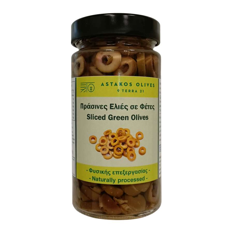 Sliced Green Olives Glass 345g