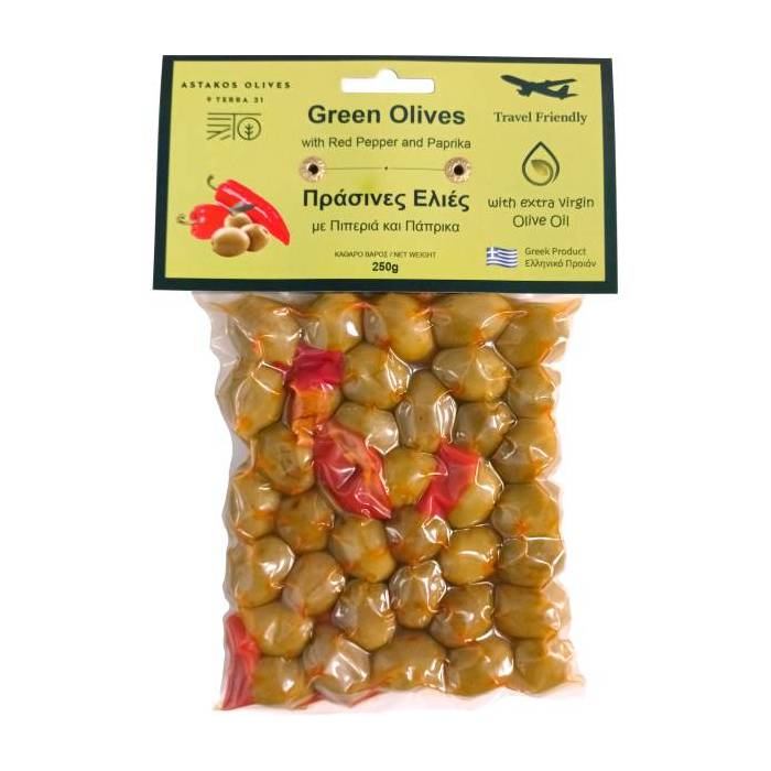 Green Olives - Red Pepper Vacuum 250g